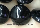 CAA2530 15.5 inches 18mm flat round black agate beads wholesale