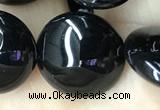 CAA2531 15.5 inches 20mm flat round black agate beads wholesale