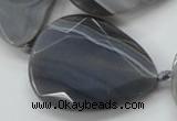 CAA256 15.5 inches 30*40mm faceted teardrop grey line agate beads