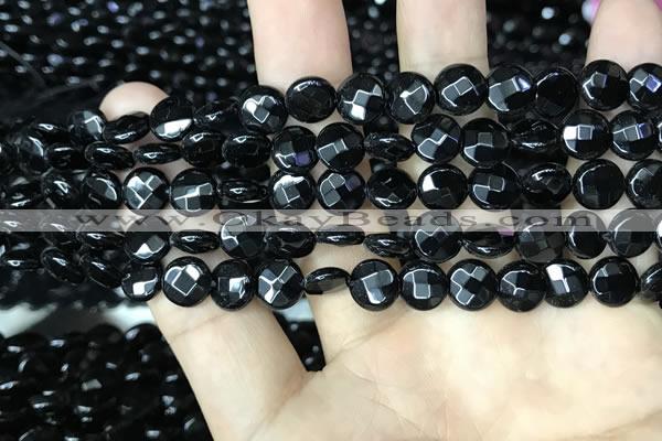 CAA2579 15.5 inches 8mm faceted coin black agate beads wholesale