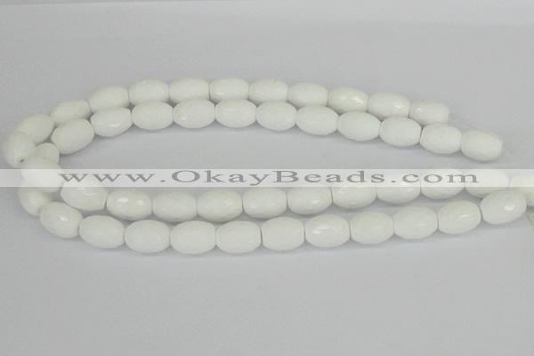 CAA26 15.5 inches 12*16mm faceted rice white agate gemstone beads