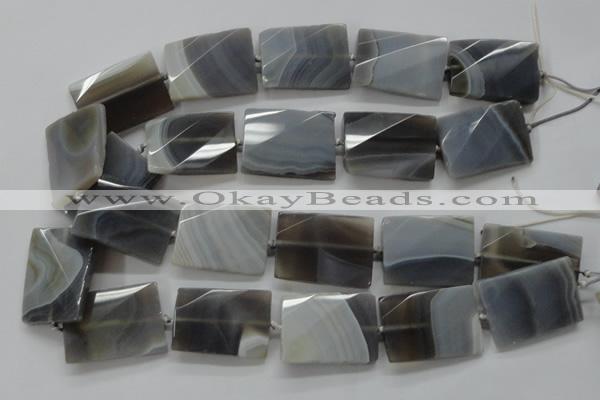 CAA261 20*30mm twisted & faceted rectangle grey line agate beads