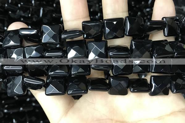 CAA2611 15.5 inches 16*16mm faceted square black agate beads