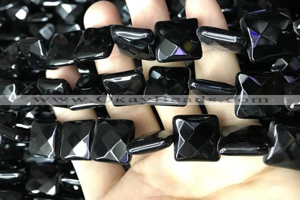 CAA2614 15.5 inches 25*25mm faceted square black agate beads