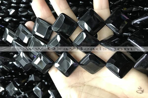 CAA2631 15.5 inches 20*20mm faceted diamond black agate beads