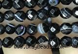 CAA2644 15.5 inches 4mm faceted round banded black agate beads