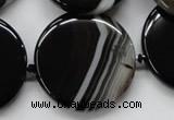 CAA266 15.5 inches 34mm flat round black line agate gemstone beads