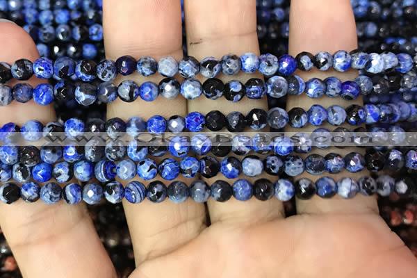 CAA2821 15 inches 4mm faceted round fire crackle agate beads wholesale