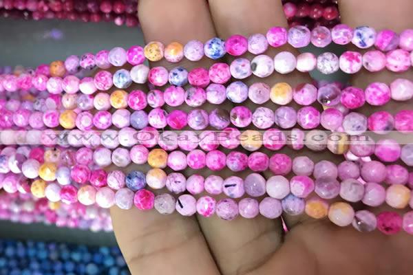 CAA2833 15 inches 4mm faceted round fire crackle agate beads wholesale