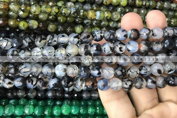 CAA2969 15 inches 8mm faceted round fire crackle agate beads wholesale