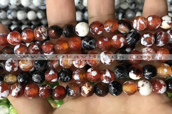 CAA2978 15 inches 8mm faceted round fire crackle agate beads wholesale