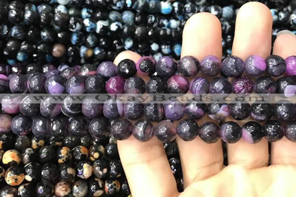 CAA3015 15 inches 8mm faceted round fire crackle agate beads wholesale