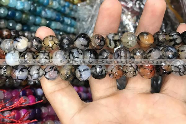 CAA3050 15 inches 10mm faceted round fire crackle agate beads wholesale