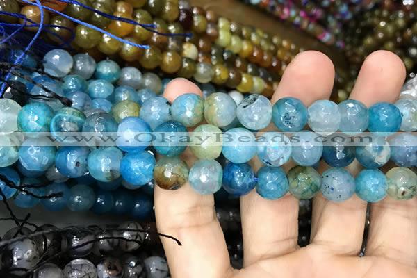 CAA3052 15 inches 10mm faceted round fire crackle agate beads wholesale