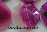 CAA314 15.5 inches 35mm faceted coin fuchsia line agate beads