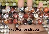 CAA3141 15 inches 12mm faceted round fire crackle agate beads wholesale