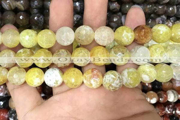 CAA3142 15 inches 12mm faceted round fire crackle agate beads wholesale