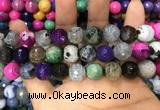 CAA3149 15 inches 12mm faceted round fire crackle agate beads wholesale