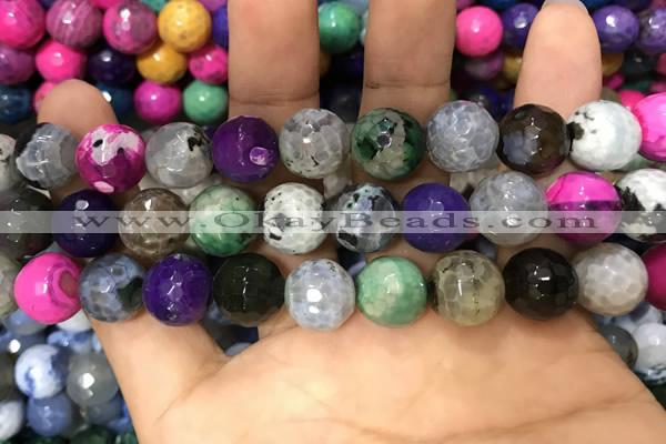 CAA3149 15 inches 12mm faceted round fire crackle agate beads wholesale