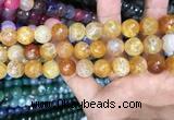 CAA3153 15 inches 12mm faceted round fire crackle agate beads wholesale