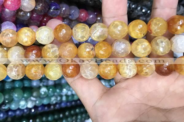 CAA3153 15 inches 12mm faceted round fire crackle agate beads wholesale