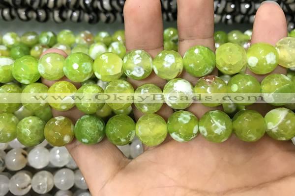 CAA3154 15 inches 12mm faceted round fire crackle agate beads wholesale