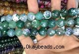 CAA3155 15 inches 12mm faceted round fire crackle agate beads wholesale