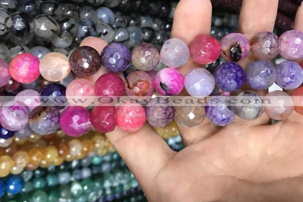 CAA3156 15 inches 12mm faceted round fire crackle agate beads wholesale