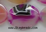 CAA316 15.5 inches 30*40mm faceted oval fuchsia line agate beads