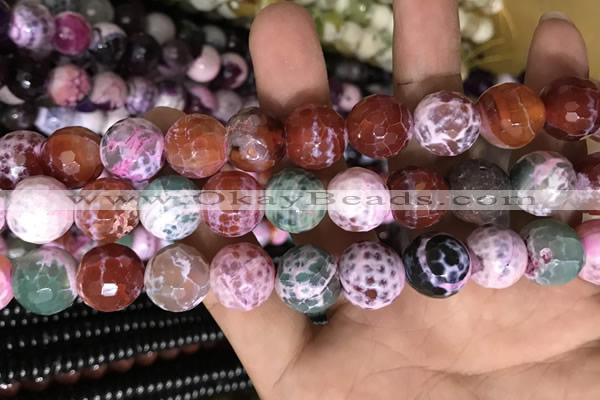 CAA3187 15 inches 14mm faceted round fire crackle agate beads wholesale