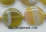 CAA319 15.5 inches 25mm flat round yellow line agate beads