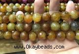 CAA3196 15 inches 14mm faceted round fire crackle agate beads wholesale