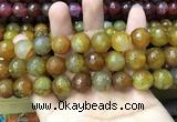 CAA3201 15 inches 14mm faceted round fire crackle agate beads wholesale