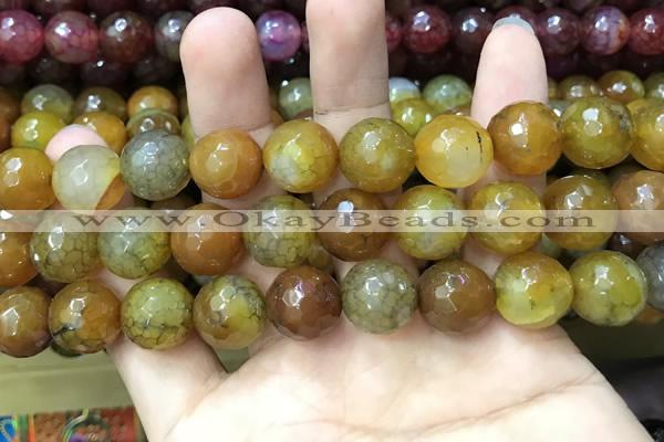 CAA3201 15 inches 14mm faceted round fire crackle agate beads wholesale