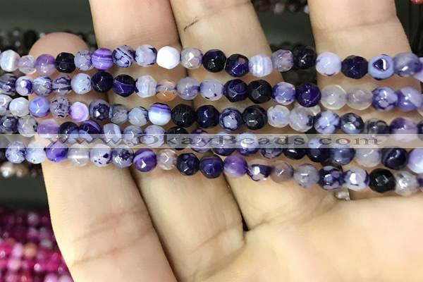 CAA3250 15 inches 4mm faceted round line agate beads wholesale