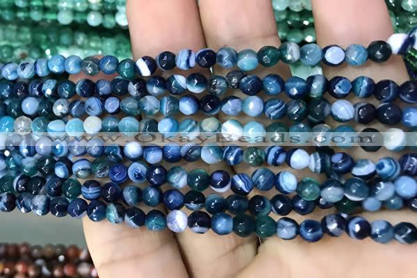 CAA3254 15 inches 4mm faceted round line agate beads wholesale