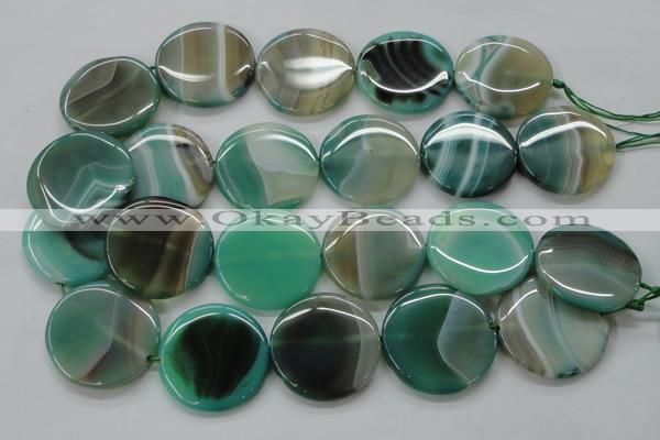 CAA333 15.5 inches 34mm flat round green line agate beads