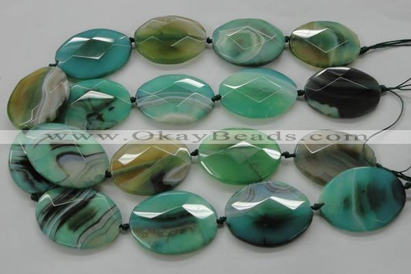 CAA338 15.5 inches 30*40mm faceted oval green line agate beads