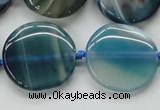 CAA340 15.5 inches 25mm flat round blue line agate beads