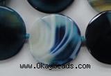 CAA348 15.5 inches 18mm faceted coin blue line agate beads