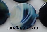 CAA349 15.5 inches 34mm faceted coin blue line agate beads