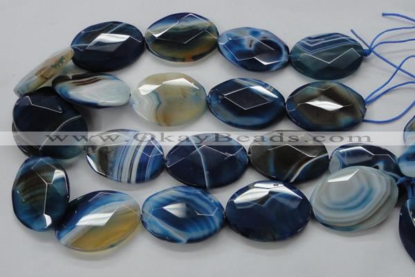 CAA350 15.5 inches 18*25mm faceted oval blue line agate beads