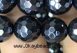 CAA3557 15.5 inches 10mm faceted round AB-color black agate beads