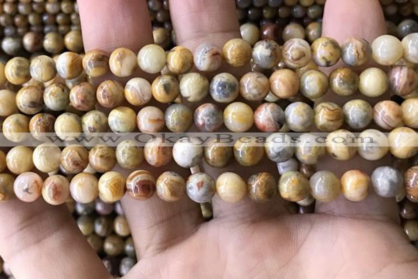 CAA3602 15.5 inches 6mm round yellow crazy lace agate beads