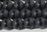 CAA3650 15.5 inches 6mm round matte & carved black agate beads