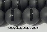 CAA3652 15.5 inches 10mm round matte & carved black agate beads