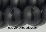 CAA3653 15.5 inches 12mm round matte & carved black agate beads