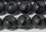 CAA3656 15.5 inches 8mm round matte & carved black agate beads