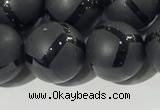 CAA3658 15.5 inches 12mm round matte & carved black agate beads