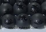 CAA3666 15.5 inches 8mm round matte & carved black agate beads